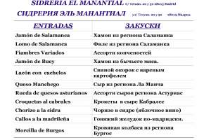 Carta Sidreria en centro de Madrid